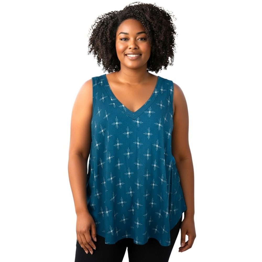 Torrid 2X Challis Stitch Detail Tank Top Star Clusters‎ Blue Plus Size NEW